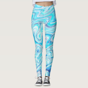 Legging Textura de mármore de onda azul oceânica abstrata 