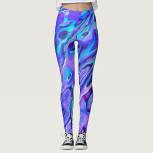 Legging Textura de Mármore Neon Roxo Pintura Líquida Abstr