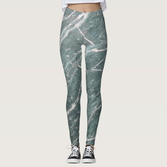 Legging Textura de Mármore Verde Feminina e Na Moda (Frente)