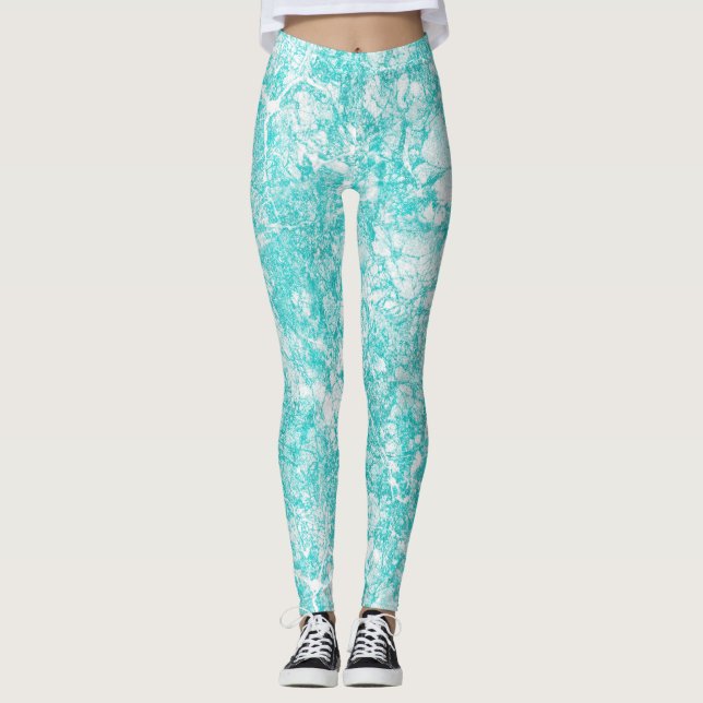 Legging Textura de Mint Blue & White Marble (Frente)