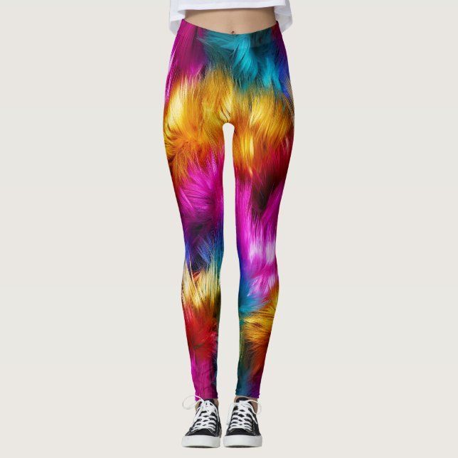 Legging textura de pelo de monstro falso arco-íris brilhan (Frente)