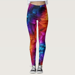 Legging textura de pelo de monstro falso arco-íris brilhan