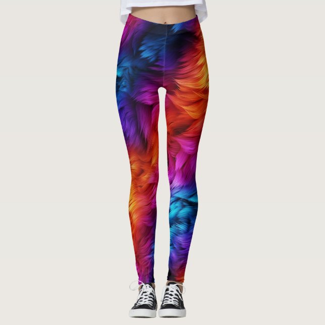 Legging textura de pelo de monstro falso arco-íris brilhan (Frente)