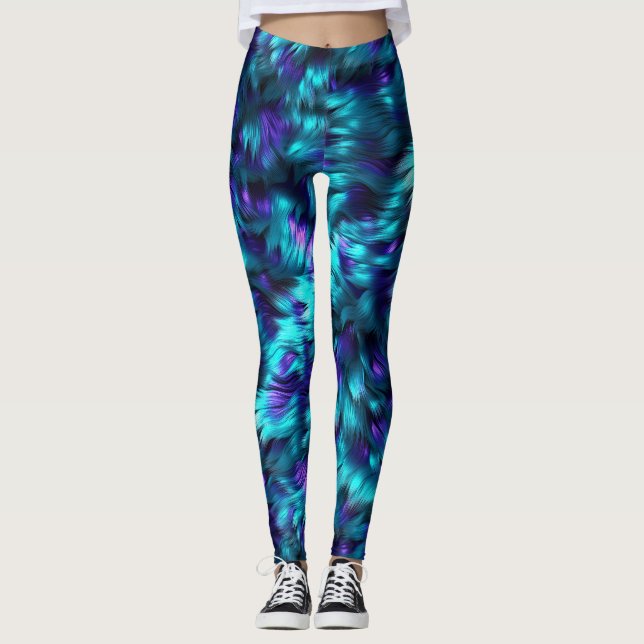 Legging Textura de pelo de monstro falso azul e roxo diver (Frente)