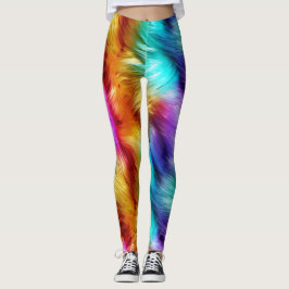 Legging textura de pelo de monstro falso de arco-íris bril