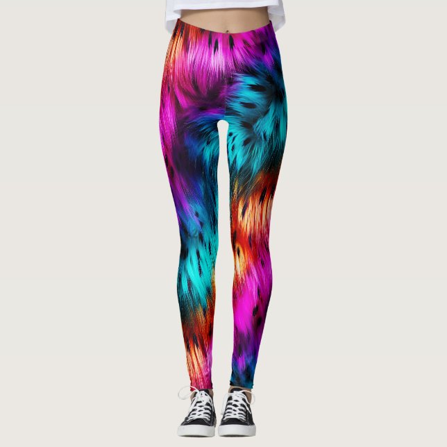 Legging textura de pelo de monstro falso de arco-íris bril (Frente)