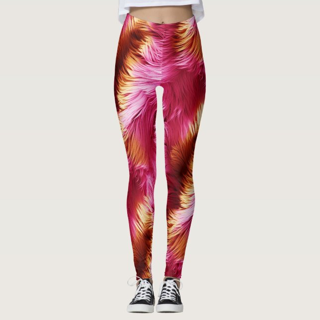 Legging Textura de pelo de monstro falso rosa e laranja di (Frente)