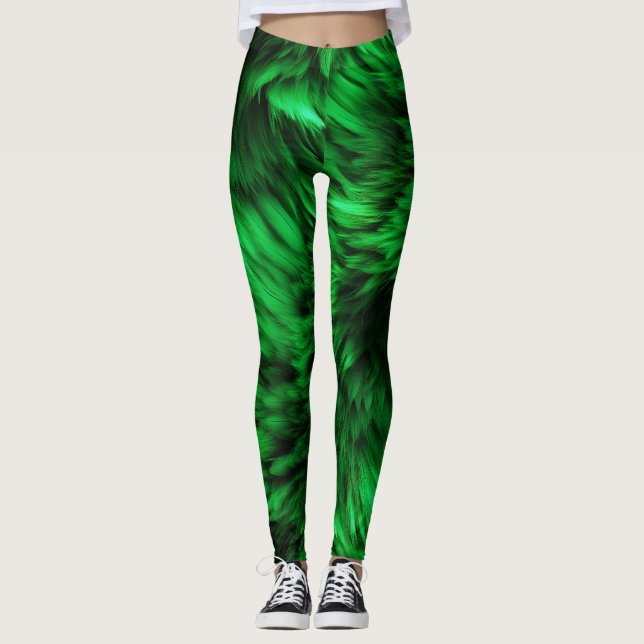 Legging Textura de pelo de monstro falso verde divertido (Frente)