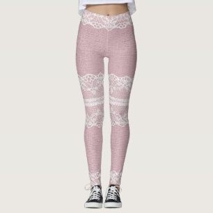 Legging Textura de rendas brancas, cor-de-rosa, pastel