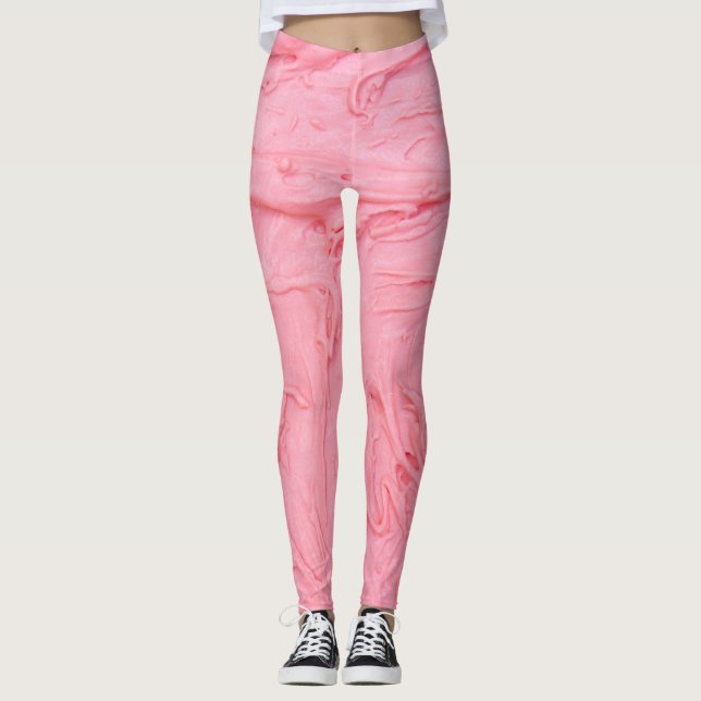 Legging Textura de Sorvete de Morango Rosa (Frente)