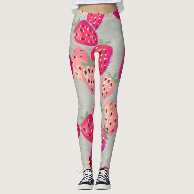 Legging Textura Desenhada Da Mão De Morango Ripe (Frente)