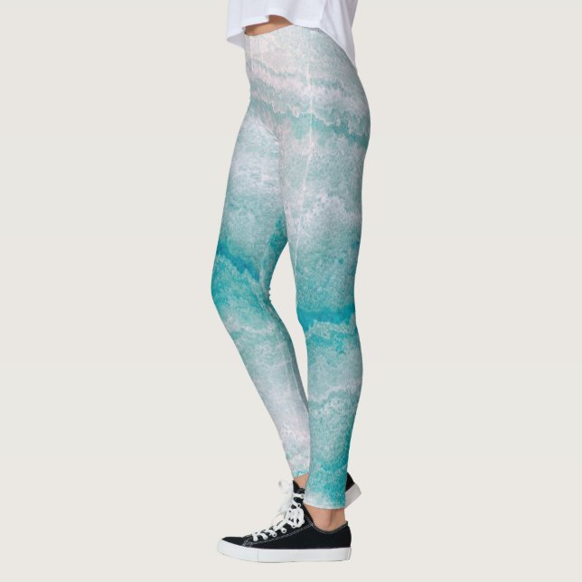 Legging Textura do Mármore Verde do Mar (Esquerda)