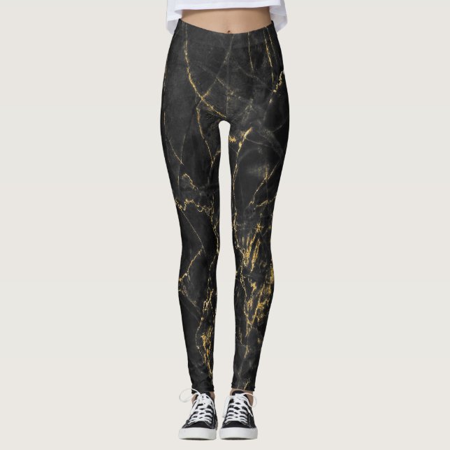 Legging Textura Dourada em fundo preto (Frente)