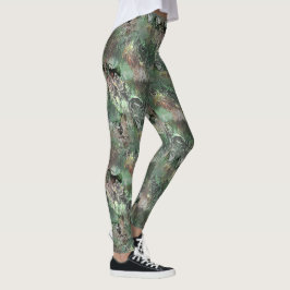Legging Textura estranha em verde-cinza com crânio abstrat