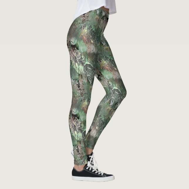 Legging Textura estranha em verde-cinza com crânio abstrat (Direita)