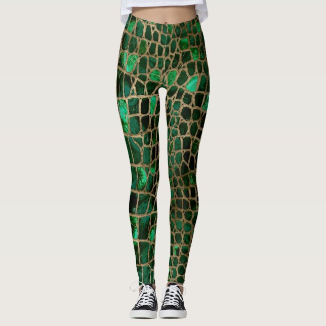 Legging Textura Faux Crocodilo Malachite e ouro (Frente)