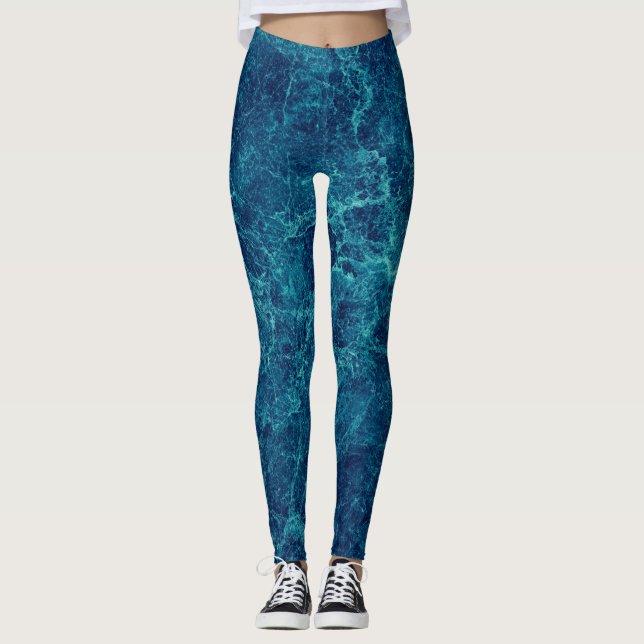 Legging Textura marinho de mármore azul (Frente)