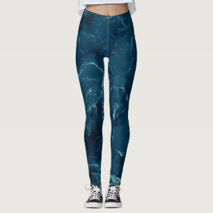 Legging Textura marinho de mármore azul 
