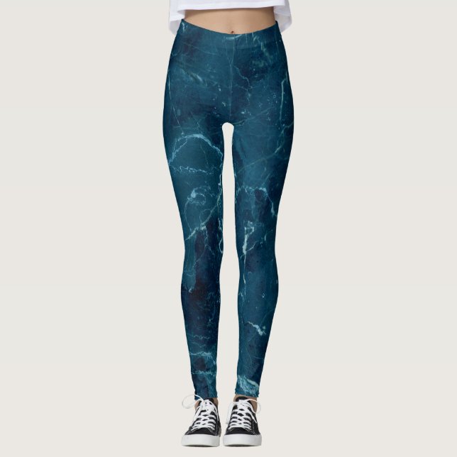 Legging Textura marinho de mármore azul (Frente)