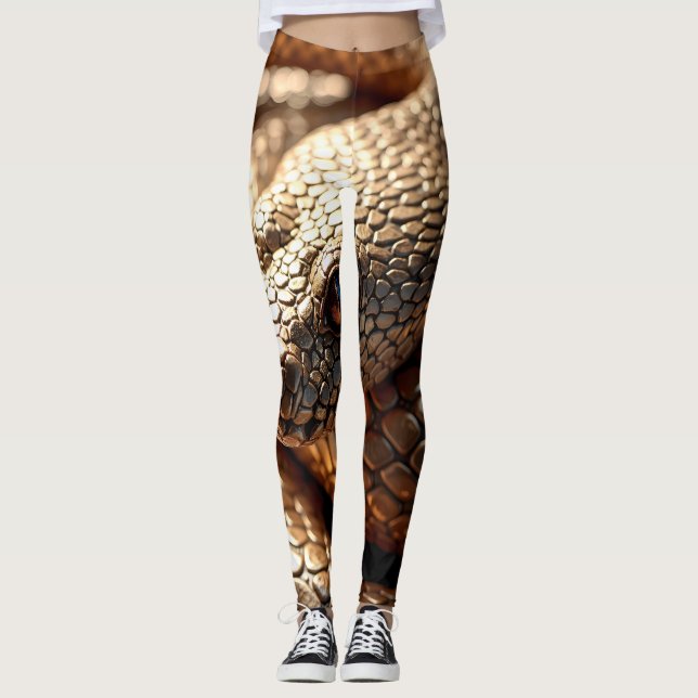 Legging Textura metálica brilhante de snakeskin em bronze (Frente)