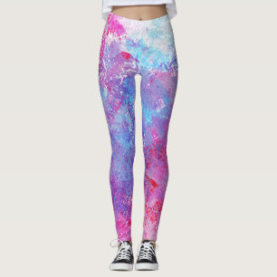 Legging Textura rosa-azul criativa, manchas de tinta.