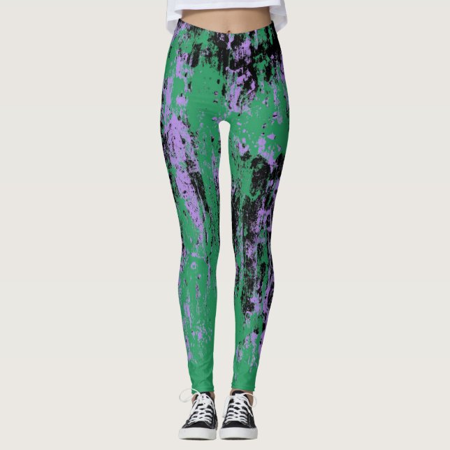 Legging Textura roxa-preta verde (Frente)