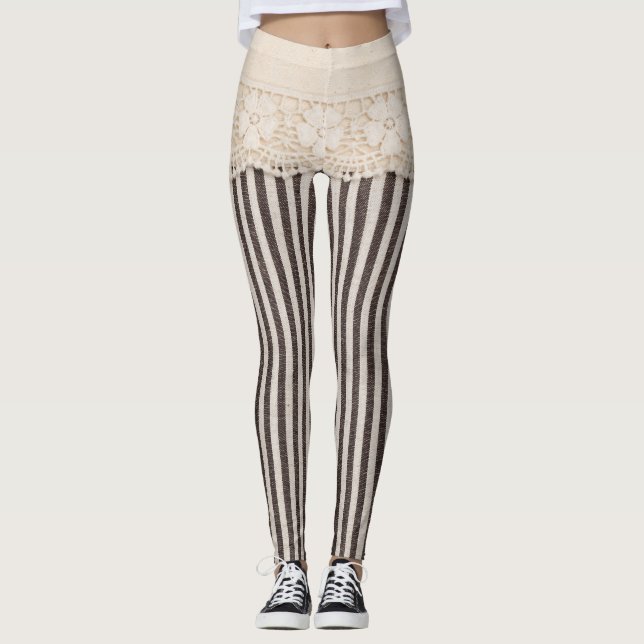 Legging Textura têxtil com tecido de rendas, padrão de fun (Frente)