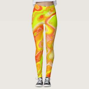 Legging Textura Topográfica de Mármore Laranja Lava Abstra
