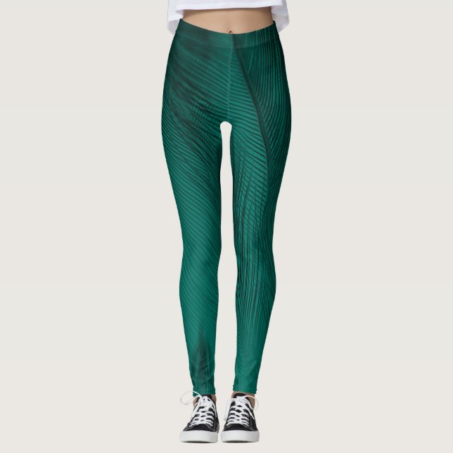 Legging Textura verde escura da pena de vindima (Frente)