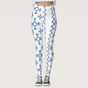 Legging Thunder_Cove Padrão de Flocos de Neve Azuis Cute
