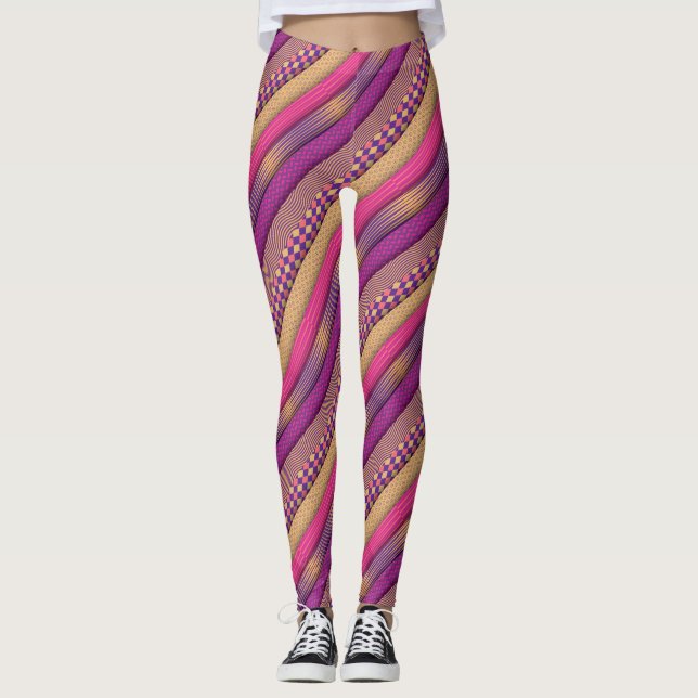 Legging Tíbal Cor-de-rosa Stripes Geométricas Etnia Negrit (Frente)