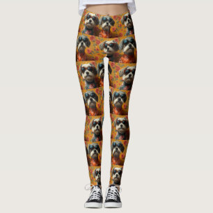 Legging Tibetan Terrier com Rosas do Coração Dia dos Namor