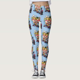 Legging Tigela de Ramen Fofo Máquina de Remar Cartoon Fitn