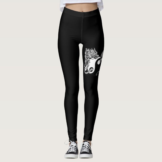 Legging Tiger e Dragon, Yin Yang, preto moderno e branco (Frente)