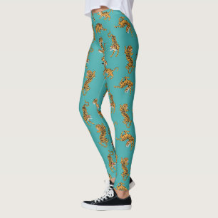 Legging Tiger sobre o padrão do Teal
