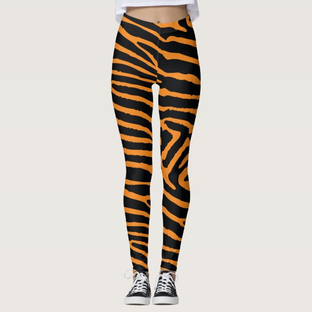 Legging Tigre alaranjado de néon listrado (Frente)