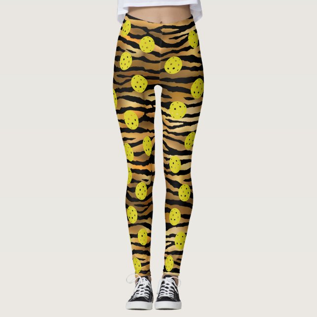 Legging Tigre Animal Imprime Pickleball Amarelo castanho D (Frente)
