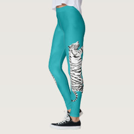 Legging Tigre branco e preto sobre o chalé, azul-turquesa