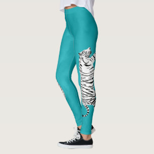 Legging Tigre branco e preto sobre o chalé, azul-turquesa