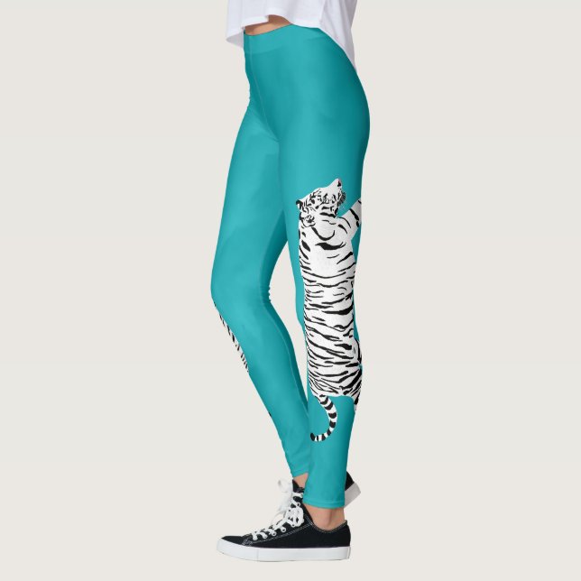 Legging Tigre branco e preto sobre o chalé, azul-turquesa (Esquerda)