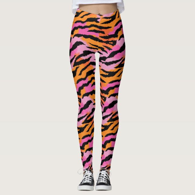 Legging Tigre Grelha Animal Impressão Vibrante Grelha (Frente)