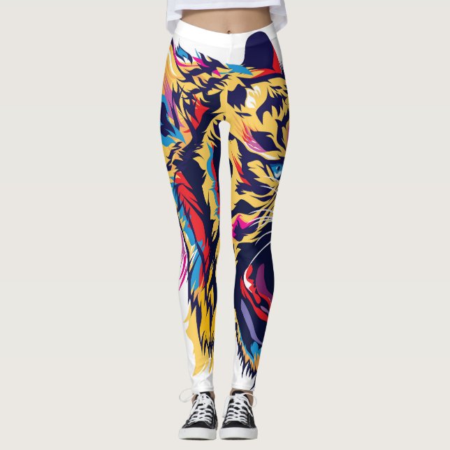 Legging Tigre itinerante: ilustração colorida da cabeça. (Frente)
