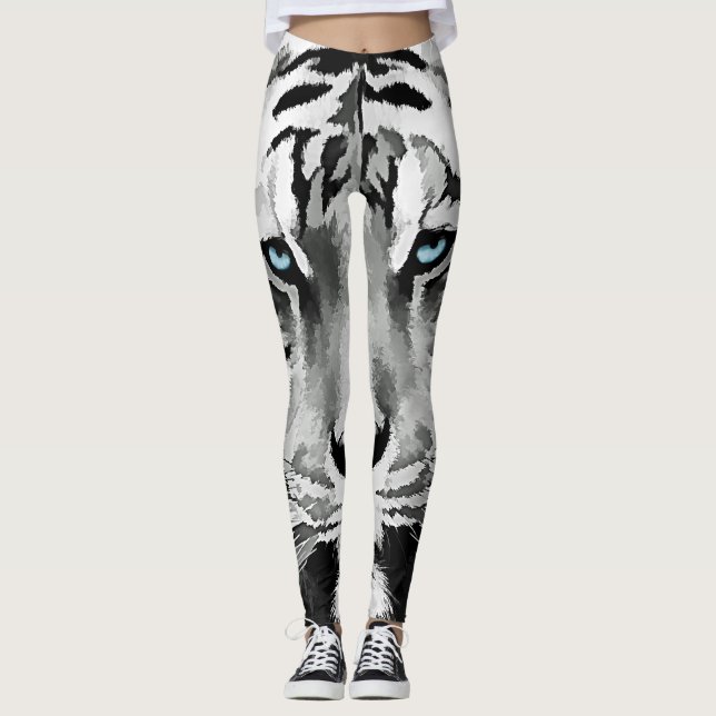 Legging Tigre, preto e branco, olhos azuis (Frente)
