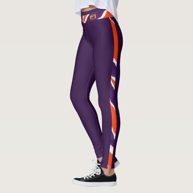 Legging Tigre Strip - Design de Futebol Laranja Roxo (Esquerda)