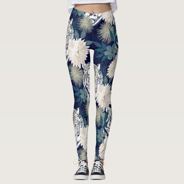 Legging Tigre Tigre Animal Aquarela Azul Design (Frente)