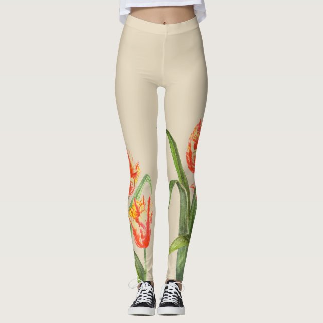 Legging Tijolo Amarelo Aquarela Tulipas Arte Floral (Frente)