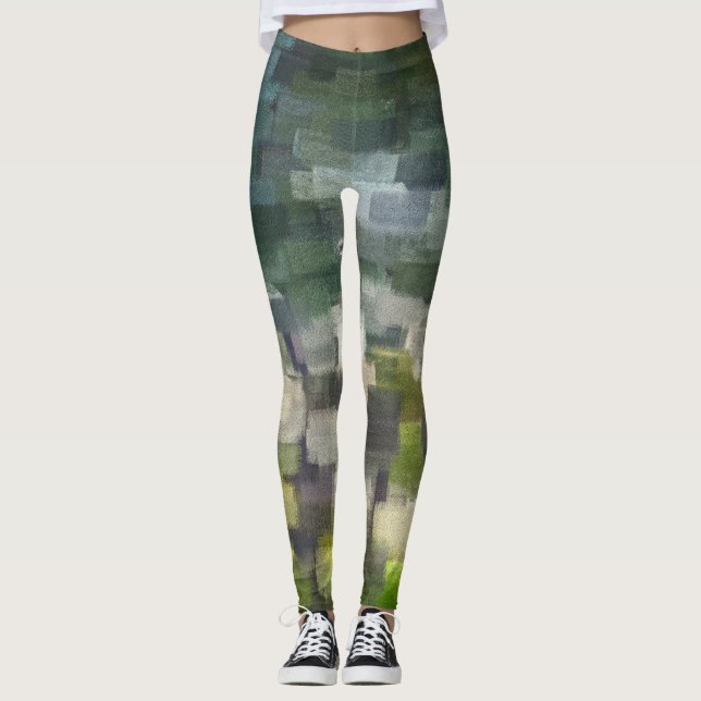 Legging Tijolo Verde de Verão Abstrato (Frente)