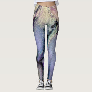 Legging Tinta abstrato de Álcool Shimmery Roxo e Dourado