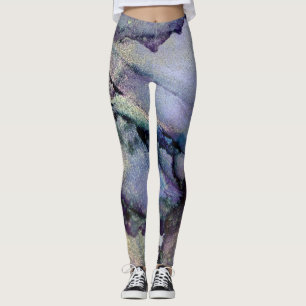 Legging Tinta abstrato de Álcool Shimmery Roxo Teal Dourad