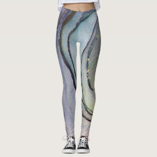 Legging Tinta abstrato de Álcool Shimmery Roxo Teal Dourad